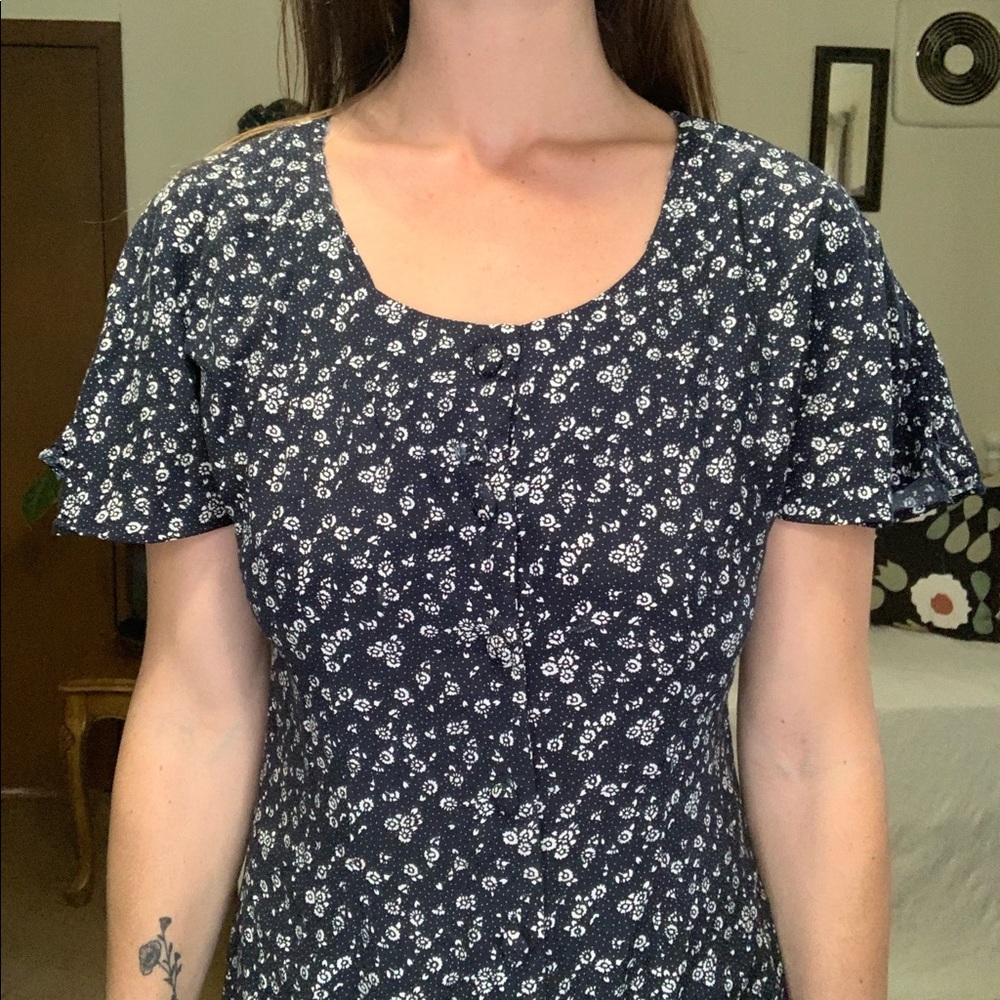 80's/90's Green and Blue Foral Print Dress by Karin Stevens